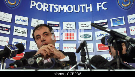 Administrator for Portsmouth FC Andrew Andronikou during a press conference at Fratton Park, Portsmouth. Stock Photo