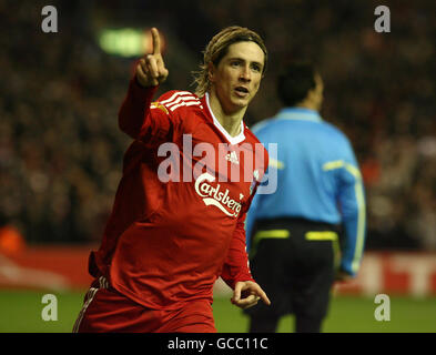Soccer - UEFA Europa League - Round of 16 - Second Leg - Liverpool v Lille - Anfield. Liverpool's Fernando Torres celebrates scoring his sides second goal during the UEFA Europa League match at Anfield, Liverpool. Stock Photo
