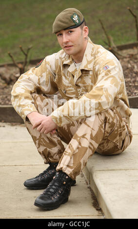 Lance Corporal Kyle Smith, who was awarded the Conspicuous Gallantry Cross in the Operational Awards List, at the Honourable Artillery Company, in central London. Stock Photo