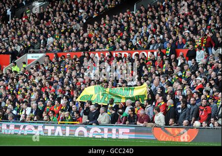 Soccer - Barclays Premier League - Manchester United v Liverpool - Old Trafford. Manchester United fans hold up protest banners in the stands against the clubs current owners Stock Photo