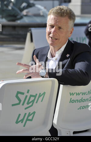 Chief Executive LOCOG Paul Deighton,speaks to the media at the launch of the 2012 Olympics ticket website in Trafalgar Square, London. Stock Photo