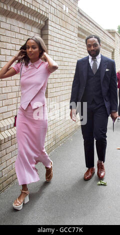 Wimbledon London, UK. 8th July 2016. English Actor and academy award nominee Chiwetel Ejiofor arrives with his Australian model girlfriend Frances Aatenir on  Singles men's Semi Final day of the 2016 Wimbledon Tennis Championships Credit:  amer ghazzal/Alamy Live News Stock Photo