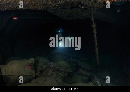 Diver inside the Thistlegorm ship wreck in the Red Sea Stock Photo - Alamy