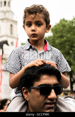 London, UK. 9th July, 2016. Celebrations underway  in Trafalgar Square to celebrate the Muslim festival of  EID, hosted by the Mayor of London's office. Credit:  claire doherty/Alamy Live News Stock Photo