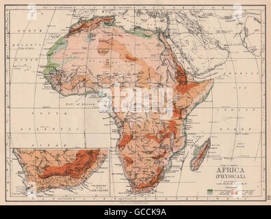 AFRICA PHYSICAL. Relief ocean depths rivers. JOHNSTON, 1897 antique map Stock Photo