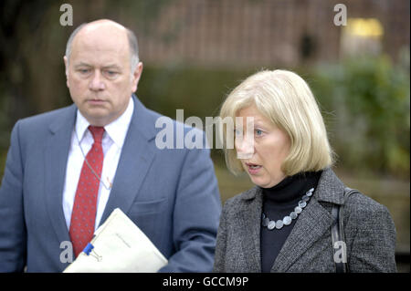 Des Feely and Maureen Feely, the parents of Corporal Sarah Bryant, 26, who was the first female soldier to be killed in Afghanistan, issue a statement at Trowbridge Town Hall, Wiltshire, where an inquest is being held into their daughter's death and that of three other servicemen. Stock Photo