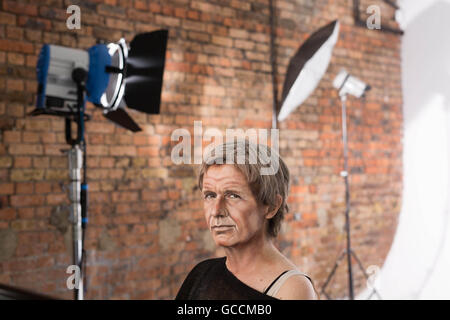 Make-up artist Lucia Pittalis transforms herself into actor Harrison Ford as Han Solo in Star Wars: The Force Awakens, which is one of the films premiering each day on Sky Cinema - the new on-demand movie service replacing Sky Movies in the UK. Stock Photo