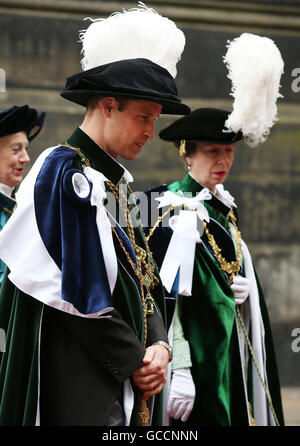 The Duke of Cambridge, known as the Earl of Strathearn while in Scotland and the Princess Royal at St Giles' Cathedral in Edinburgh to attend the Order of the Thistle Service. Stock Photo