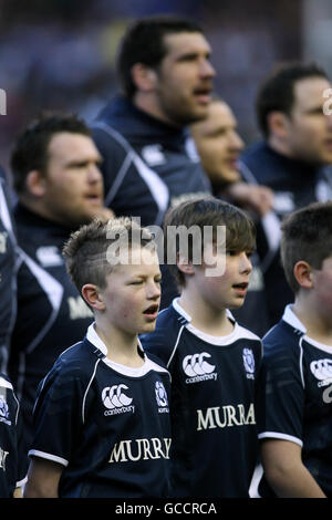 Rugby Union - RBS 6 Nations Championship 2010 - Scotland v England - Murrayfield. Scotland mascots line up in front of the players during the National Anthems Stock Photo