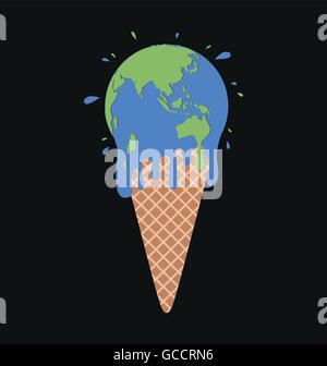 Ice cream earth melts - global warming concept. Vector Illustration EPS 10. Stock Vector