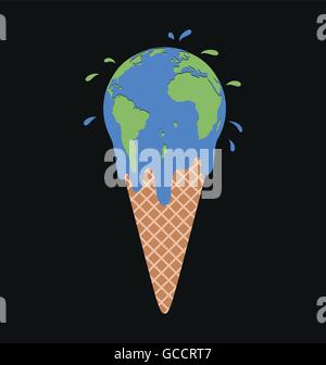 Ice cream earth melts - global warming concept. Vector Illustration EPS 10. Stock Vector