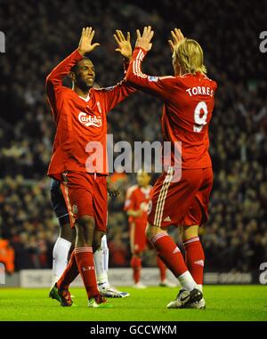 Liverpool's Ryan Babel celebrates scoring his sides second goal of the ...