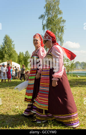 Women in traditional costume Bashkir yurt interior Sabantuy Festival ...