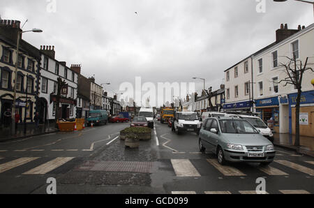 The Main Street in Cockermouth is officially open again for Business after the floods last year caused severe damage. Stock Photo