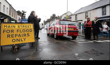 The Main Street in Cockermouth is officially open again for Business after the floods last year caused severe damage. Stock Photo