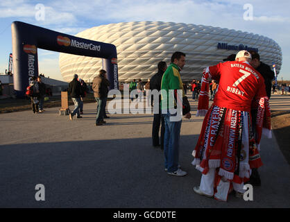 A general view of the Allianz Arena and UEFA Champions League branding  pitch side before the match Stock Photo - Alamy