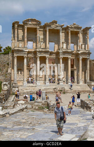 EPHESUS, TURKEY - JUNE 10, 2010: People Visiting and Enjoying Ancient Celsius Library in Ephesus Turkey. Stock Photo