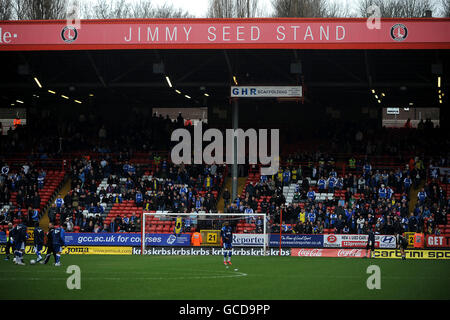 General view of the Jimmy Seed stand with the Gillingham fans Stock Photo