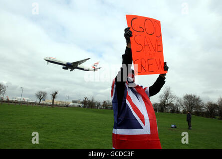 Members of the Unite union demonstrate near Hatton Cross, as British Airways cabin staff continue their strike action. Stock Photo