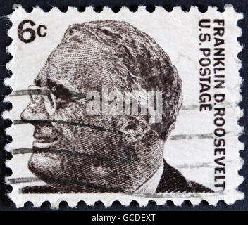 UNITED STATES OF AMERICA - CIRCA 1968: A used postage stamp printed in United States shows a portrait of the President Franklin Stock Photo