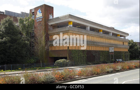 A general view of the Swan Walk multi-storey car park in Horsham where Sussex Police believe a 71 year old man leapt to his death yesterday. The body of a 70 year old woman was subsequently discovered at the man's home two miles away. Stock Photo