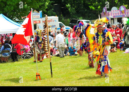 Native Canadians hold a Pow Wow at a Canada Day celebration held in the Canadian city of London, Ontario. Stock Photo