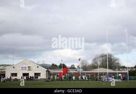 Rugby Union - Under 18's Six Nations - Scotland Under 18's v England 18's - Llandovery RFC. A general view of the Under 18's Six Nations at Llandovery RFC, Wales. Stock Photo