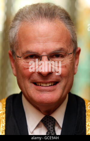 Sir John Dyson dressed ceremonial Supreme Court robes after he was sworn in as the 12th Justice of The Supreme Court of the United Kingdom in a short ceremony attended by all the other Justices at the Supreme Court of the United Kingdom, London. Stock Photo