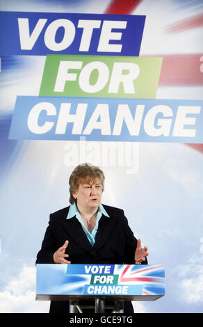 Scottish Tory leader Annabel Goldie during the launch of the Conservative manifesto at the Corn Exchange in Melrose Scotland. Stock Photo