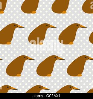 Seamless pattern with cute cartoon kiwi on grey dotted background. Stock Vector