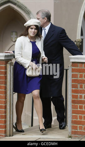 The Duke of York and Princess Eugenie after attending the Easter Mattins Service at St. George's Chapel, Windsor Castle, Windsor, Berkshire. Stock Photo