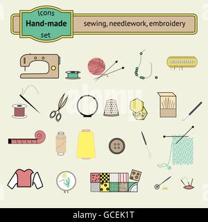 Icons set sewing, needlwork, knitting Stock Vector