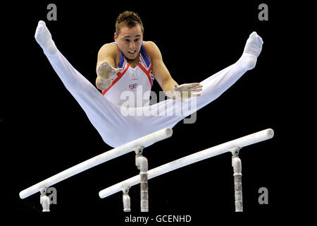 Great Britain's Daniel Keatings competes on the parallel bars during the European Artistic Championships at the NIA, Birmingham. Stock Photo