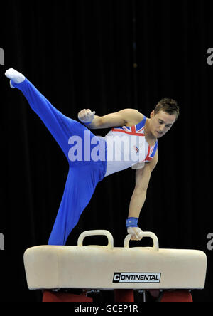 Great Britain's Daniel Keatings wins gold on the pommel horse during the European Artistic Championships at the NIA, Birmingham. Stock Photo