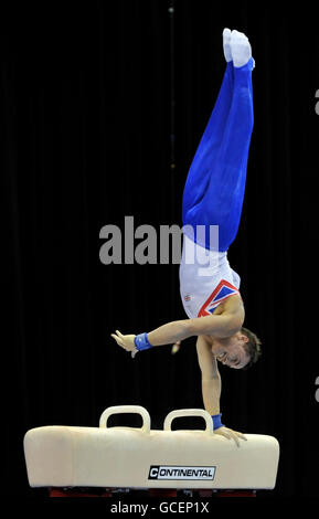 Great Britain's Daniel Keatings wins gold on the pommel horse during the European Artistic Championships at the NIA, Birmingham. Stock Photo