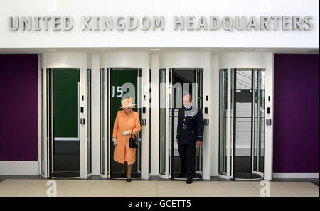 Britain's Queen Elizabeth II officially open one of the UK's top military buildings - the Permanent Joint Headquarters - in Northwood, West London. Stock Photo