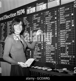 A party worker puts pins up on an election board at Conservative Party Headquarters in London, during the general Election Stock Photo