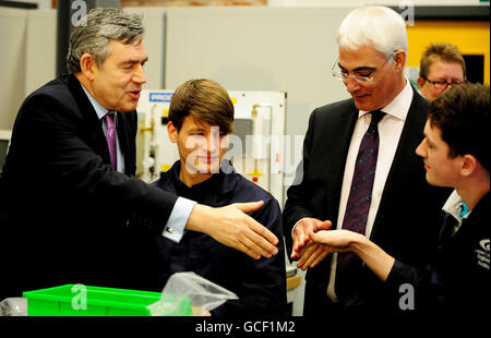 Prime Minister Gordon Brown and Chancellor of the Exchequer Alistair Darling during a visit to Derby College, Derby while on the General Election campaign trail. Stock Photo