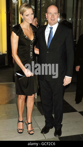 Prince Albert of Monaco arrives with Charlene Wittstock at the Victoria & Albert Museum in central London, for a private viewing of 'Grace Kelly: Style Icon', an exhibition about the life of his mother Princess Grace of Monaco, this evening. Stock Photo