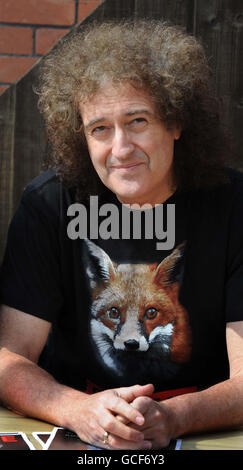 Former Queen guitarist Brian May arrives at a meeting in Keynsham to lend his support to fellow anti-hunt campaigner Dan Norris, who is standing as Labour candidate for North East Somerset in the General Election. Stock Photo