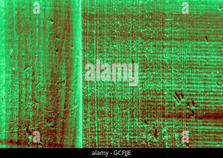 Rough grainy wood mainly light dark green reddish greenish colors hard light closeup Stock Photo
