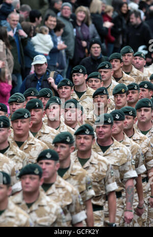 Soldiers from 1st Battalion The Rifles march through Chepstow, near the ...