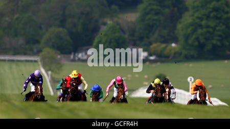 Captain Carey (second left) ridden by Tom McLaughlin wins the Presonal Shopping Service at Bridgend Desinger Outlet Handicap Stakes during Ladies Day at Chepstow Racecourse. Stock Photo