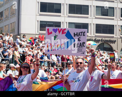 Love poster in San Francisco Pride Parade 2016 Stock Photo