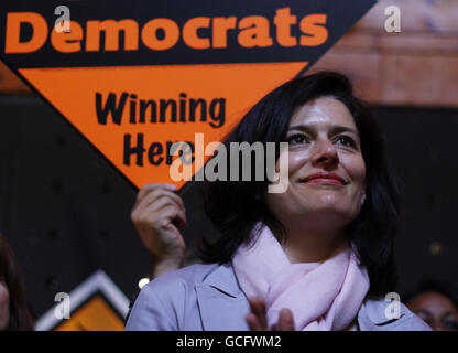 Miriam Gonzalez Durantez, wife of Liberal Democrat leader Nick Clegg watches her husband speak as he campaigns at The Palace Project in Streatham. Stock Photo