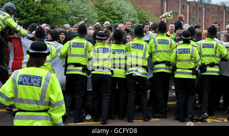 Soccer - Barclays Premier League - Manchester United v Stoke City - Old Trafford. Manchester United fans protest outside during the Barclays Premier League match at Old Trafford, Manchester. Stock Photo