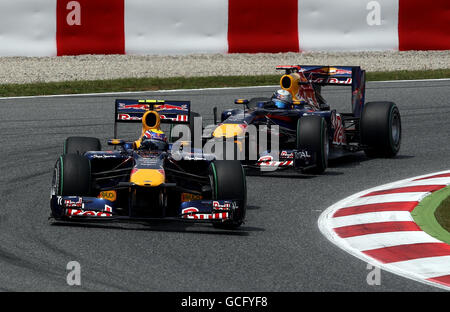 Formula One Motor Racing - Spanish Grand Prix - Catalunya Circuit. Red Bull Racing's Mark Webber leads teammate Sebastian Vettel during the Spanish Grand Prix at the Catalunya Circuit, Barcelona. Stock Photo