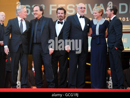 (From the left) Michael Douglas, Oliver Stone, Josh Brolin, Frank Langella, Carey Mulligan and Shia LaBeouf arrive for the screening of Wall Street: Money Never Sleeps at the Grand Auditorium Lumiere during the Cannes Film Festival, France. Stock Photo
