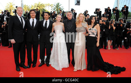 Actress Naomi Watts, centre, attends premiere for Fair Game, a film based on the true story of Whitehouse scandal, in which she plays outed CIA agent, Valerie Plame Wilson (second right) the wife of journalist Joseph Wilson (third right) who was critical of George W Bush's invasion of Iraq, during the 63rd Cannes Film Festival, France. Others attending are Doug Liman (second left), actress Liraz Charhi (right) and Khaled Nabawy (third left). Stock Photo