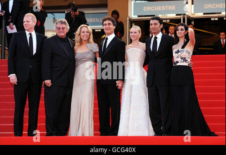 Actress Naomi Watts (third right) attends premiere for Fair Game, a film based on the true story of Whitehouse scandal, in which she plays outed CIA agent, Valerie Plame Wilson (third left) the wife of journalist Joseph Wilson, (second left) who was critical of George W Bush's invasion of Iraq, during the 63rd Cannes Film Festival, France. Others attending are Doug Liman (centre), actoress Liraz Charhi (right) and Khaled Nabawy (second right). Stock Photo